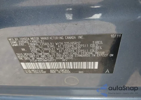 2011 Toyota Rav4 from USA, damaged, VIN 2T3JF4DV2BW156572